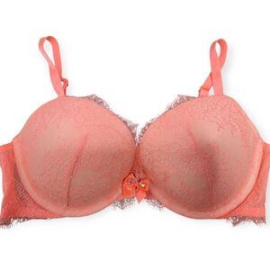 Victoria's Secret Women's Metallic Lace Push Up Bra Peachy Coral 34D